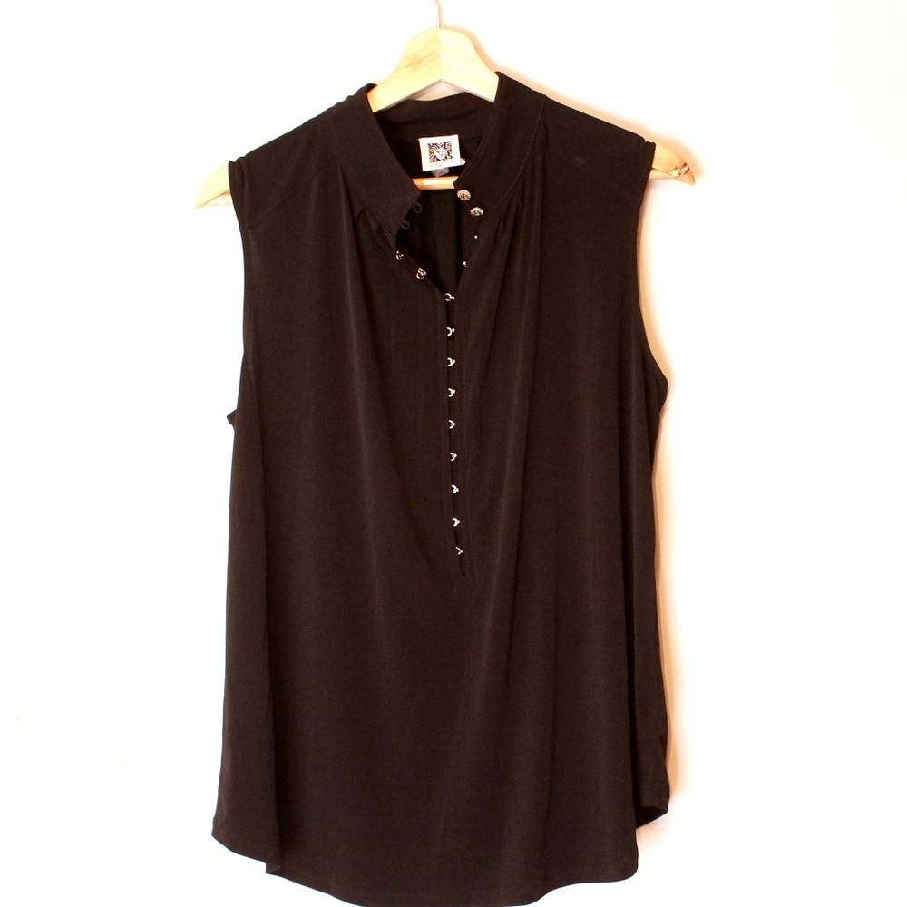 Anne Klein Sleeveless Black Top w/ gold buttons